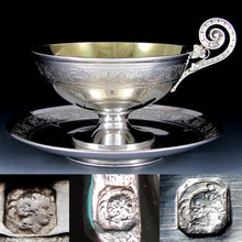 Load image into Gallery viewer, Large Heavy Antique French Sterling Silver & Gilt Vermeil Chocolate Tea / Coffee Cup & Saucer by Francois-Desire Froment-Meurice, 408.3g