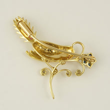 Load image into Gallery viewer, 14K Yellow Gold Bird Flower Brooch | Diamond Ruby Sapphire Emerald 9.2g | Vintage Jewelry Pin