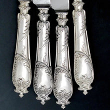Load image into Gallery viewer, 14pc Ornate Antique French Sterling Silver Knives, With Cheese & Butter Knife Serving Set
