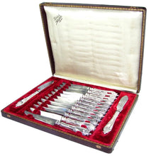 Load image into Gallery viewer, 14pc Ornate Antique French Sterling Silver Knives, With Cheese & Butter Knife Serving Set