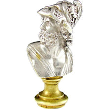 Load image into Gallery viewer, Antique French Silvered Bronze Figural Bust Wax Seal Desk Stamp, Greek Mythological, King of Sparta