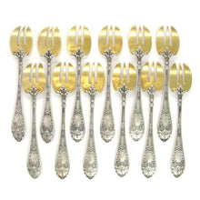 Load image into Gallery viewer, 12 Antique French Sterling Silver & Gilt Vermeil Oyster Forks