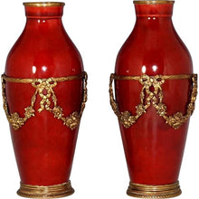 Load image into Gallery viewer, Antique Pair French Paul Milet Sevres Vases Ox Blood Sang De Boeuf Red Flambe