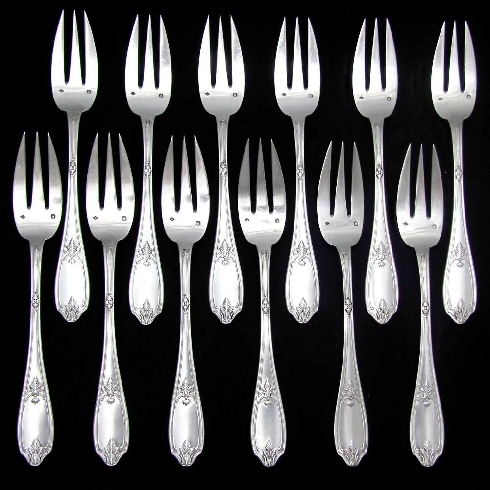 Puiforcat/Service à poisson/nacre 24pc Antique French Sterling Silver PUIFORCAT Fork & Knife