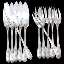 Load image into Gallery viewer, 24pc Antique French Sterling Silver PUIFORCAT Fork & Knife Fish Service Flatware Set