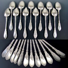 Load image into Gallery viewer, 24pc Ornate Antique French Sterling Silver HENIN & Cie Forks & Spoon Set, Flatware Service for 12