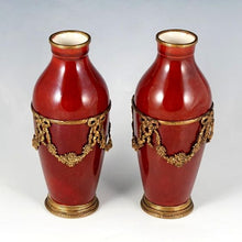 Load image into Gallery viewer, Antique Pair French Paul Milet Sevres Vases Ox Blood Sang De Boeuf Red Flambe