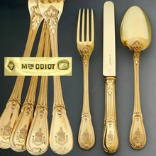 Load image into Gallery viewer, 36pc ODIOT French Sterling Silver 18k Gold Vermeil Armorial Flatware
