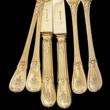 Load image into Gallery viewer, 36pc ODIOT French Sterling Silver 18k Gold Vermeil Armorial Flatware