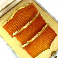 Load image into Gallery viewer, Antique French 18K Gold 3 Piece Hair Comb Set in Original Presentation Box Retailed by CLERC