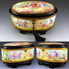 Load image into Gallery viewer, Antique French SIGNED Oliviere Paris Enamel & Bronze Jewelry Casket Box, Scenes of Children & Birds
