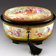 Load image into Gallery viewer, Antique French SIGNED Oliviere Paris Enamel & Bronze Jewelry Casket Box, Scenes of Children & Birds