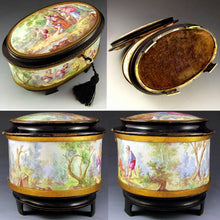 Load image into Gallery viewer, Antique French SIGNED Oliviere Paris Enamel & Bronze Jewelry Casket Box, Scenes of Children & Birds