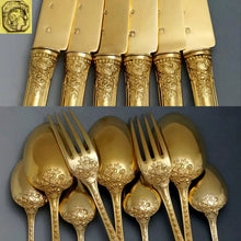 Load image into Gallery viewer, 48pc Antique French Sterling Silver Gilt Vermeil Flatware Service, Set for 12, Ornate Empire Motif