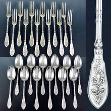 Load image into Gallery viewer, 24pc Ornate Antique French Sterling Silver HENIN & Cie Forks & Spoon Set, Flatware Service for 12