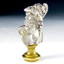 Load image into Gallery viewer, Antique French Silvered Bronze Figural Bust Wax Seal Desk Stamp, Greek Mythological, King of Sparta