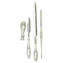 Load image into Gallery viewer, 4pc Antique French .800 Silver Desk Set, Writing Tools, Dip Pen, Letter Opener, Wax Seal