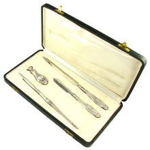 Load image into Gallery viewer, 4pc Antique French .800 Silver Desk Set, Writing Tools, Dip Pen, Letter Opener, Wax Seal