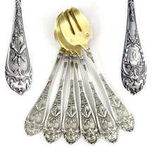 Load image into Gallery viewer, 12 Antique French Sterling Silver & Gilt Vermeil Oyster Forks