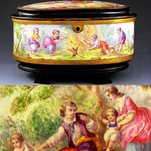 Load image into Gallery viewer, Antique French SIGNED Oliviere Paris Enamel & Bronze Jewelry Casket Box, Scenes of Children & Birds