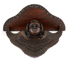 Load image into Gallery viewer, Large Antique French Hand Carved Mahogany Wood Wall Shelf Angel Cherub Putto Wings
