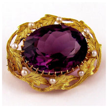 Load image into Gallery viewer, Antique 14k Gold Amethyst &amp; Seed Pearl Brooch / Pin
