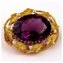 Load image into Gallery viewer, Antique 14k Gold Amethyst & Seed Pearl Brooch / Pin