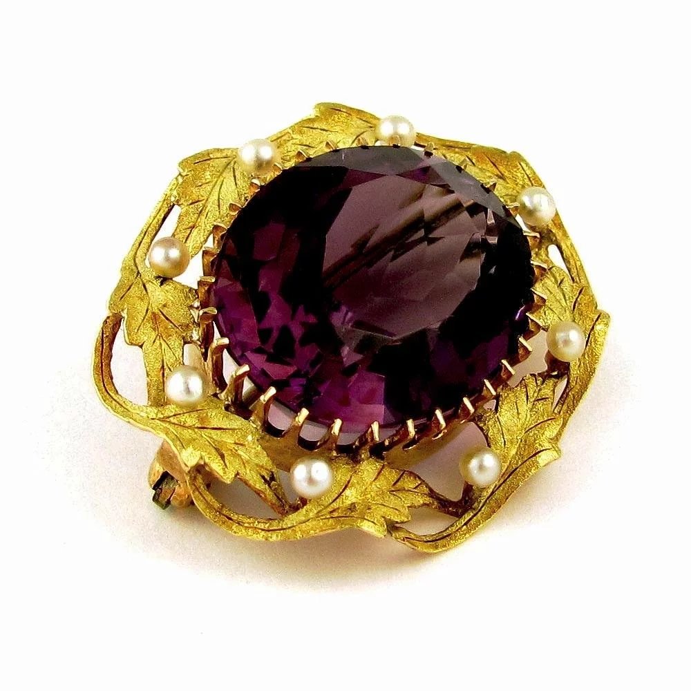 1880's Antique Victorian 14k Yellow Gold Enamel Amethyst & 2ctw Diamond Spider  Brooch Pin