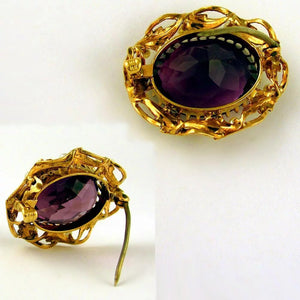 Antique 14k Gold Amethyst & Seed Pearl Brooch / Pin