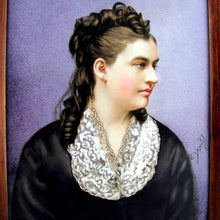 Load image into Gallery viewer, Antique French Hand Painted Porcelain Portrait Plaque of a Lady, Signed E. Yvetot