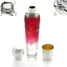 Load image into Gallery viewer, Antique Art Nouveau French Sterling Silver Cameo Glass Flask