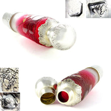 Load image into Gallery viewer, Antique Art Nouveau French Sterling Silver Cameo Glass Flask