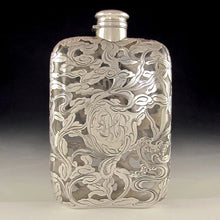 Load image into Gallery viewer, Antique Art Nouveau GORHAM Sterling Silver Overlay Flask, Figural Lady & Cherub