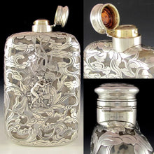 Load image into Gallery viewer, Antique Art Nouveau GORHAM Sterling Silver Overlay Flask, Figural Lady &amp; Cherub
