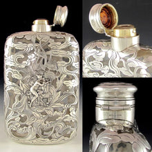 Load image into Gallery viewer, Antique Art Nouveau GORHAM Sterling Silver Overlay Flask, Figural Lady & Cherub