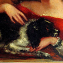 Load image into Gallery viewer, Antique English 19c Oil Painting, Lady & Dog, King Charles Spaniel