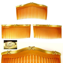 Load image into Gallery viewer, Antique French 18K Gold 3 Piece Hair Comb Set in Original Presentation Box Retailed by CLERC