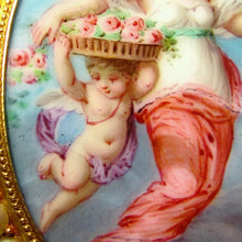 Load image into Gallery viewer, Artwork from a 19th century 18k gold French brooch, cherub with wings, putti, child