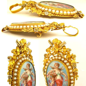 18k yellow gold French brooch, Napoleon III era, pearls, jewelry