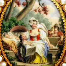 Load image into Gallery viewer, Antique French 18K Yellow Gold & Baroque Pearls Brooch, Enamel Miniature Portrait of Mother & Her Children