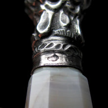 Load image into Gallery viewer, Antique French .800 Silver Wax Seal Banded Agate Stone Handle, Desk Stamp