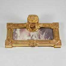 Load image into Gallery viewer, Antique French Art Nouveau Bronze & Marble Inkwell, Inkstand, Signed A. Marionnet