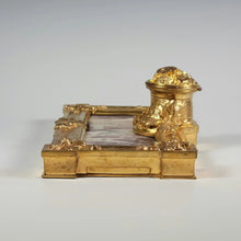 Load image into Gallery viewer, Antique French Art Nouveau Bronze & Marble Inkwell, Inkstand, Signed A. Marionnet