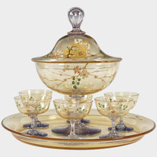 Load image into Gallery viewer, Antique French Baccarat Eugene Rousseau Enamel Glass Clair de Lune Fruit Dessert Compote Serving Set