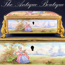 Load image into Gallery viewer, Antique French enamel jewelry box gilt bronze ormolu