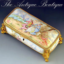 Load image into Gallery viewer, Antique French gilt bronze ormolu box with enamel portrait plaques