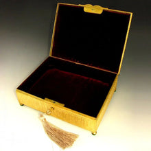 Load image into Gallery viewer, Antique French Gilt Bronze Jewelry Casket Box, Enamel Portrait Plaque, Tavern Scene with Cavaliers