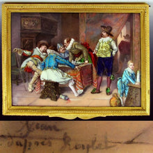 Load image into Gallery viewer, Antique French Gilt Bronze Jewelry Casket Box, Enamel Portrait Plaque, Tavern Scene with Cavaliers
