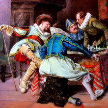 Load image into Gallery viewer, Antique French Gilt Bronze Jewelry Casket Box, Enamel Portrait Plaque, Tavern Scene with Cavaliers