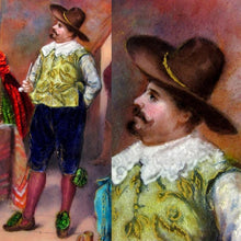 Load image into Gallery viewer, Antique French Gilt Bronze Jewelry Casket Box, Enamel Portrait Plaque, Tavern Scene with Cavaliers